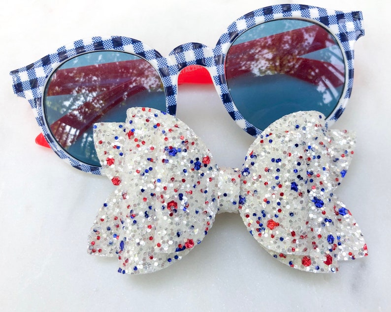 Baby Headband July Glitter Bow 4th of July Hair Bow Toddler Bow Red White and Blue Glitter Hair Bow 4th of July Glitter Hair Bow