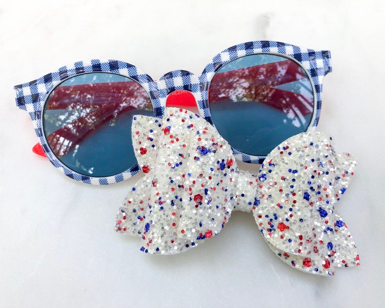 Baby Headband July Glitter Bow 4th of July Hair Bow Toddler Bow Red White and Blue Glitter Hair Bow 4th of July Glitter Hair Bow