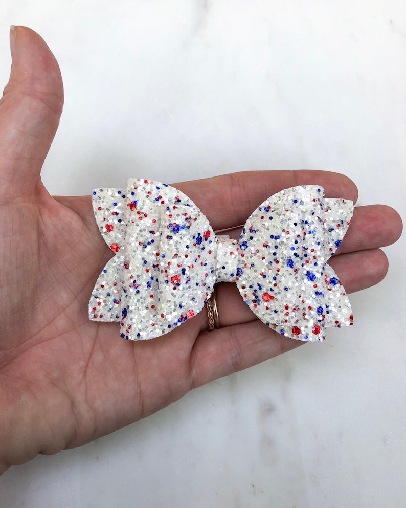Baby Headband July Glitter Bow 4th of July Hair Bow Toddler Bow Red White and Blue Glitter Hair Bow 4th of July Glitter Hair Bow
