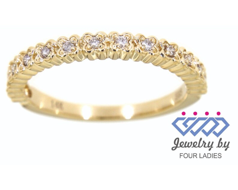 Solid Real Natural Diamond Wedding Band 14K Yellow Gold 0.12CT Handmade Stackables rings Anniversary Band Fine Jewelry For Women Easter