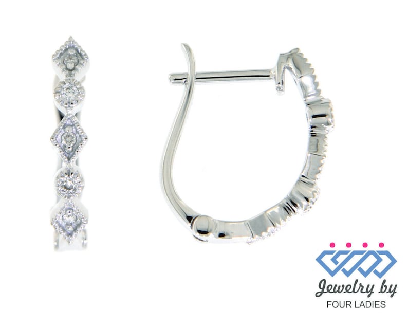 Wedding Love Solid Real Natural Fancy Huggies Diamond Earrings 14K White Gold 0.07CT Handmade Hoops And Huggies For Women Bridesmaid Gifts