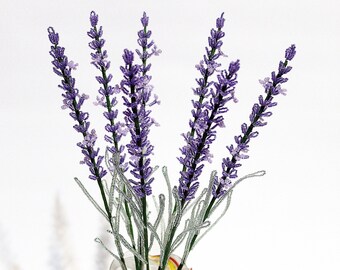 Set of 9 Lavender stems Rustic style beaded lavender French beaded flower artificial flowers Provence style lavender stems