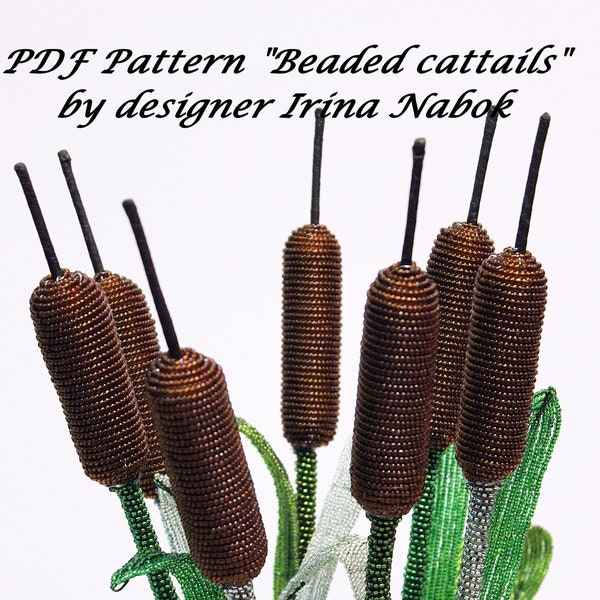 PDF pattern, cattail pattern, beaded cattail, beaded French flower, step-by-step master class, beading master class, cattail beading pattern