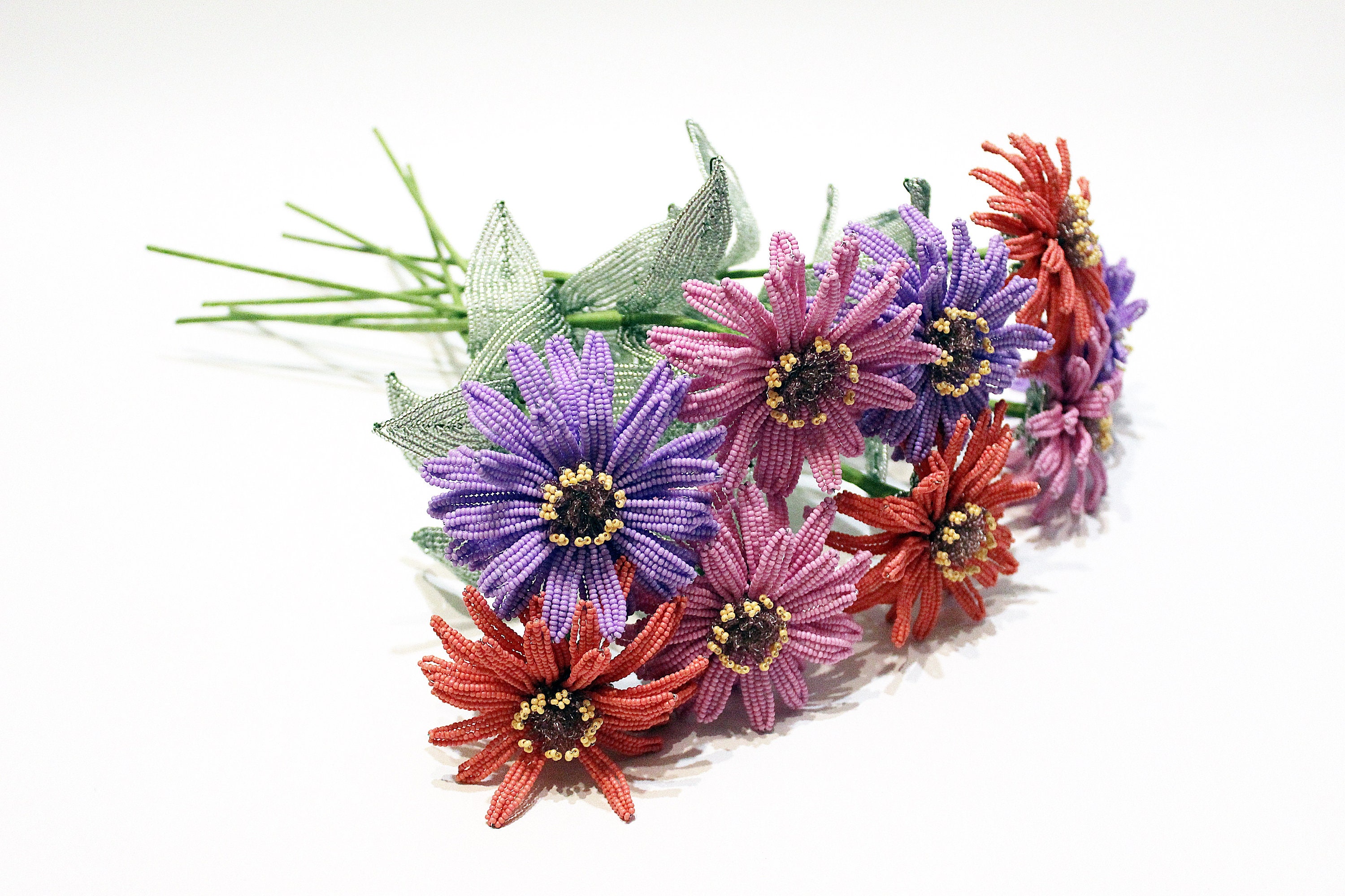 Set of 9 Zinnia Stems French Beaded Flower Beaded Flower Etsy