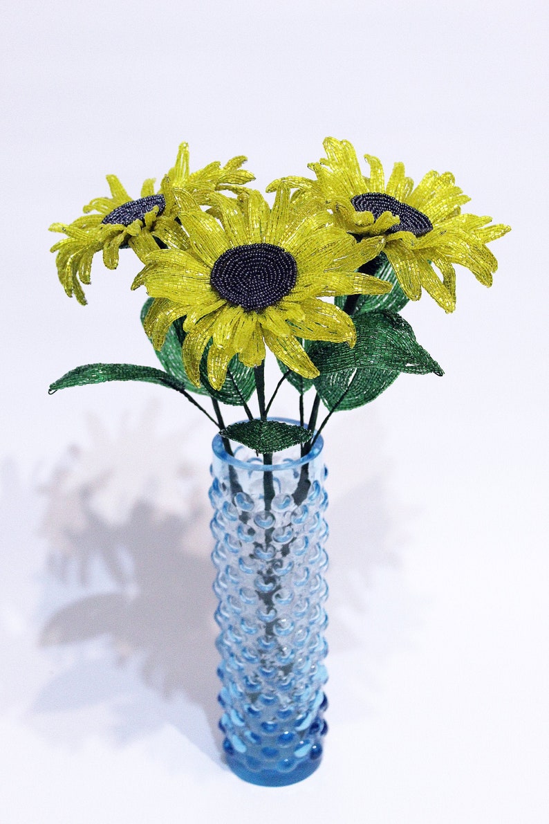 Set of 3 Sunflowers Sunflowers French Beaded Flower Beaded Etsy