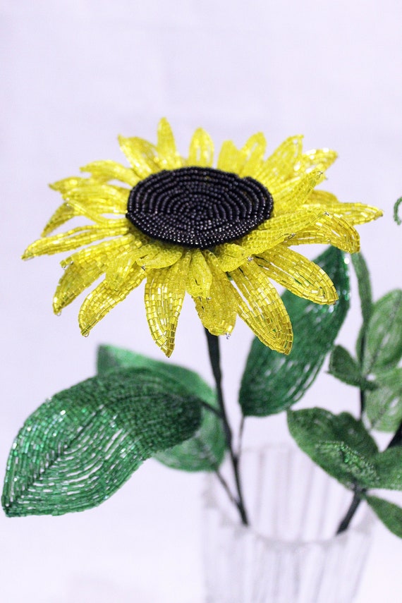 Beaded flowers sunflower from beads flowers for a decor Etsy