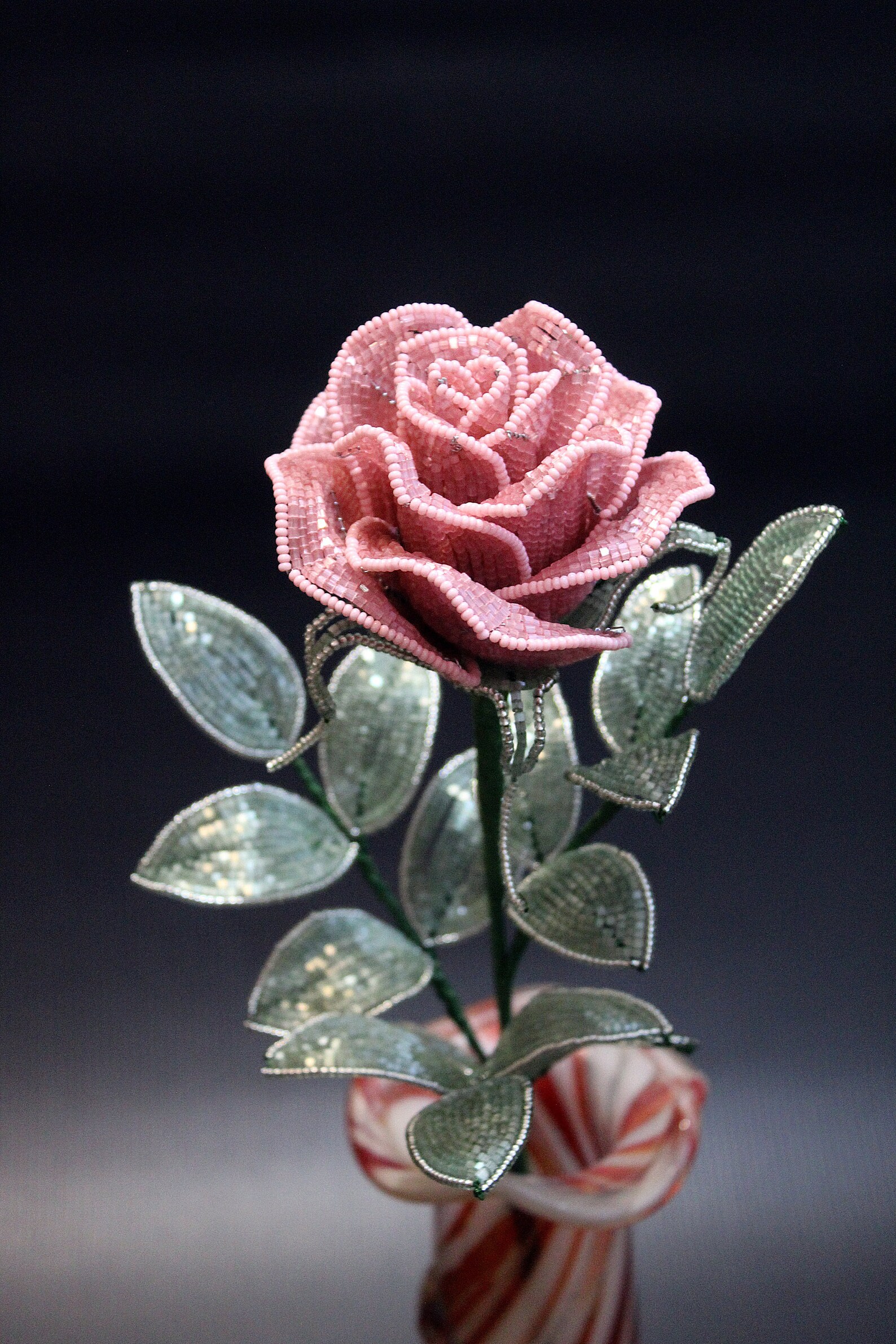 Beaded Rose Pink Rose Beaded Flower French Beaded Flower - Etsy
