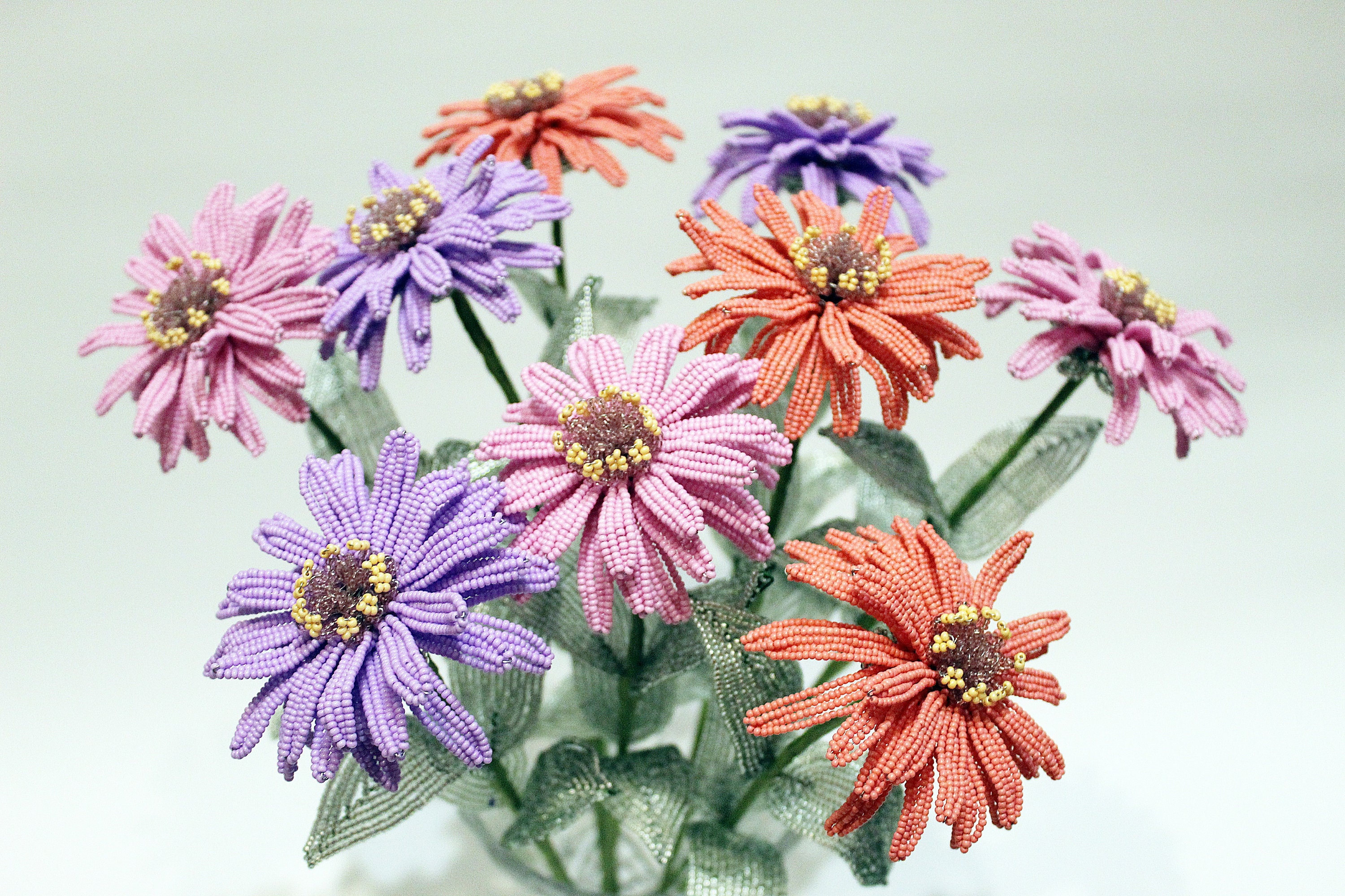 Set of 9 Zinnia Stems French Beaded Flower Beaded Flower Etsy