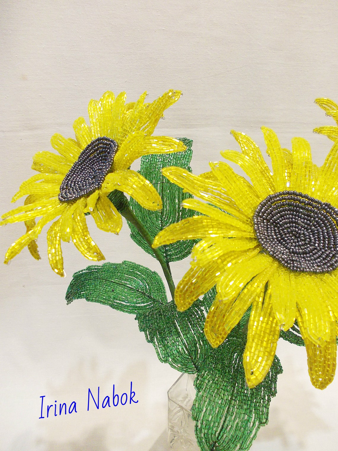 Set of 3 sunflowers sunflowers French beaded flower beaded | Etsy