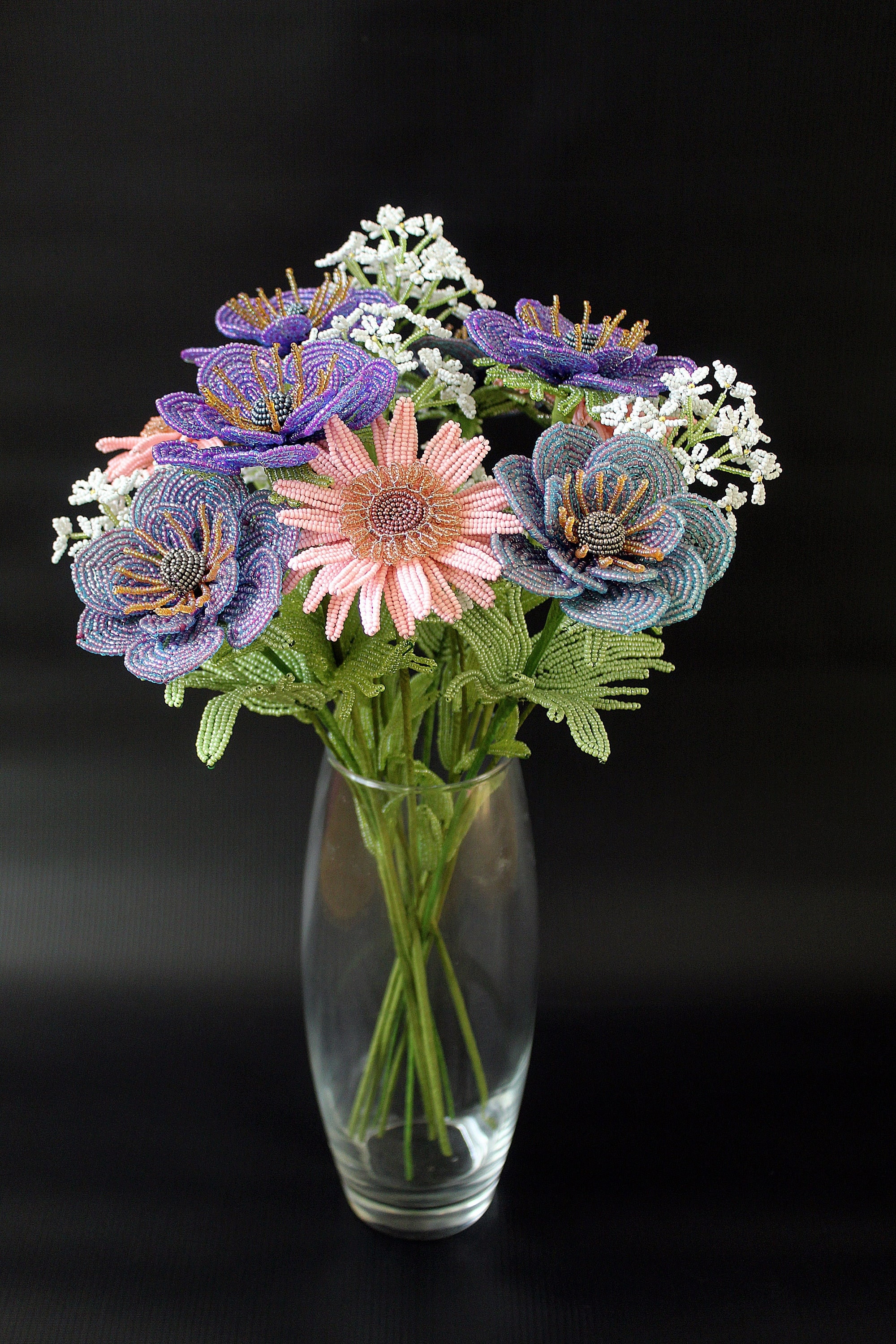 Beaded Flowers Beaded Bouquet French Beaded Flower Beaded Etsy