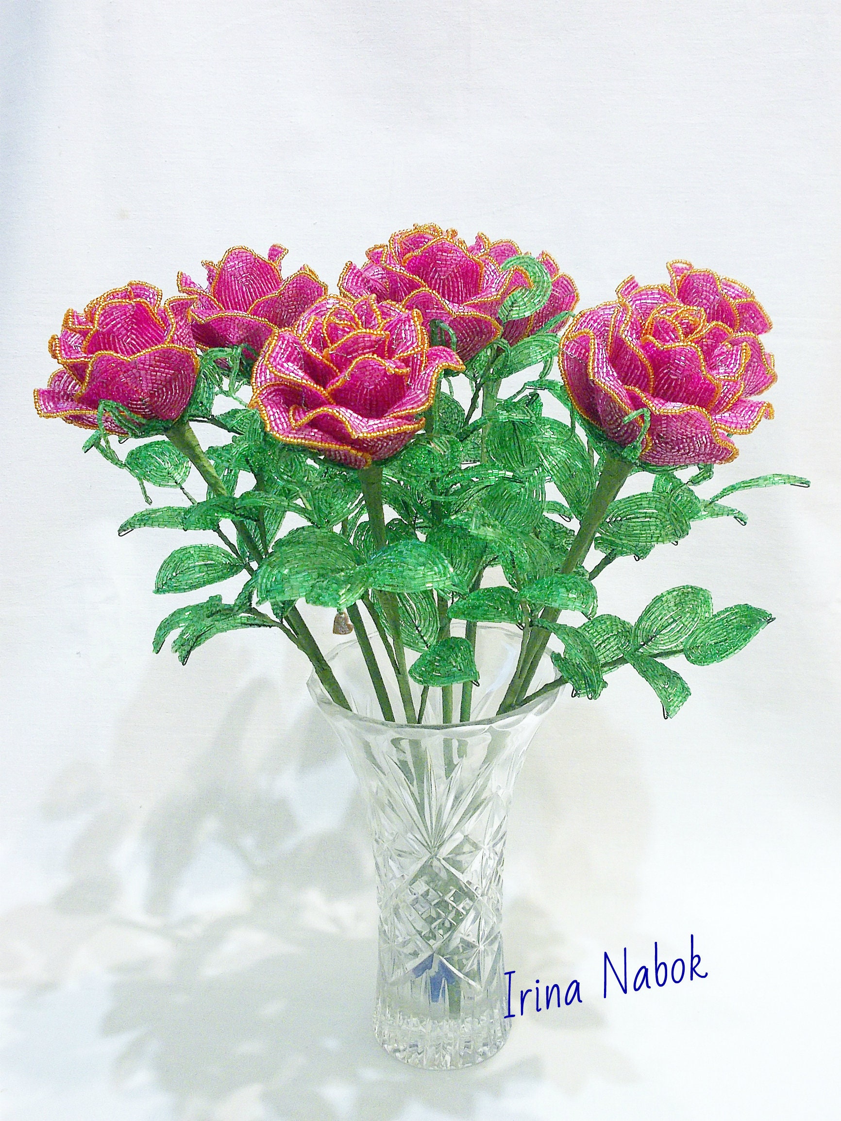 Roses French Beaded Flower Pink Roses Beaded Rose Beaded Etsy