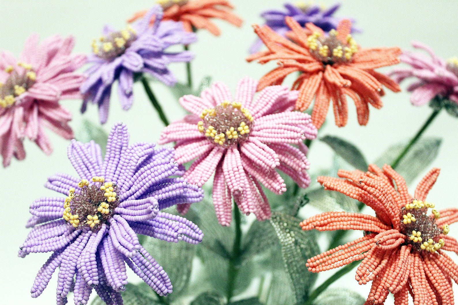 Set of 9 Zinnia Stems French Beaded Flower Beaded Flower Etsy