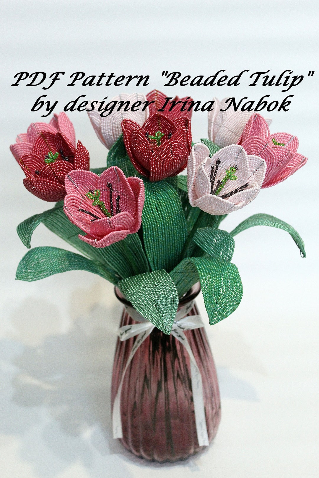 PDF Pattern, Tulip Pattern, Beaded Tulip, French Beaded Flower, Step by