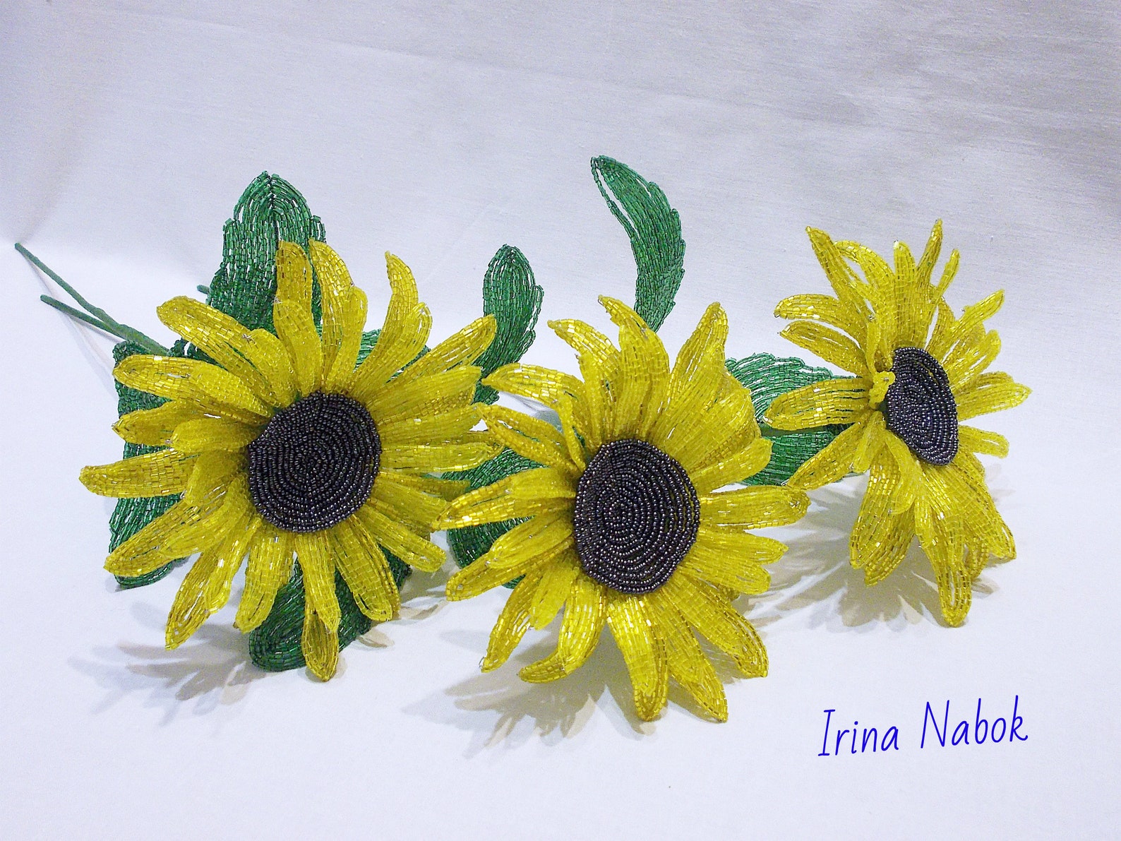 Set of 3 Sunflowers Sunflowers French Beaded Flower Beaded - Etsy