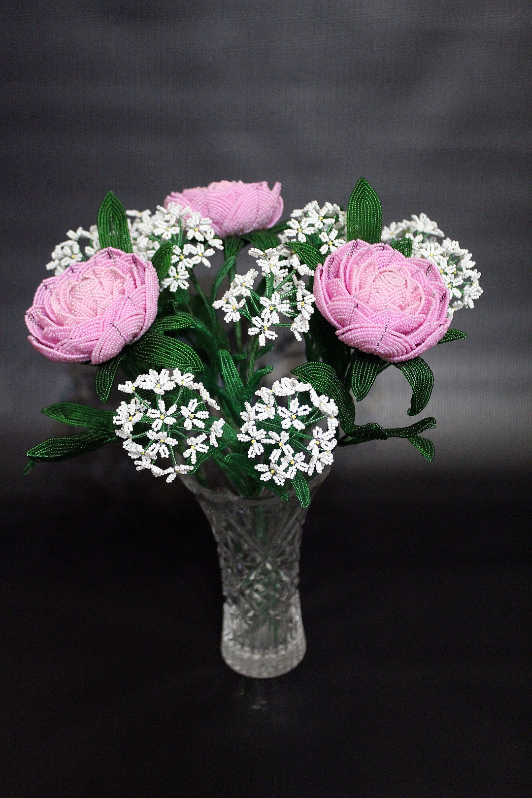 Peonies and Wildflowers Set, Beaded Flower, French Beaded Flower, Beaded Peony, Beaded