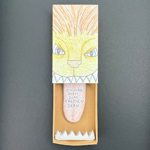 Matchbox Ik hou van je om te eten, groet in de doos, liefdesverklaring, leeuw