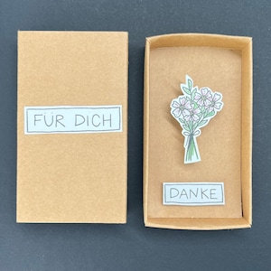 Streichholzschachtel Danke, mit Blumenstrauß, Dankeschön, Danke sagen, Bedanken, Aufmerksamkeit, Mitbringsel, Danksagung