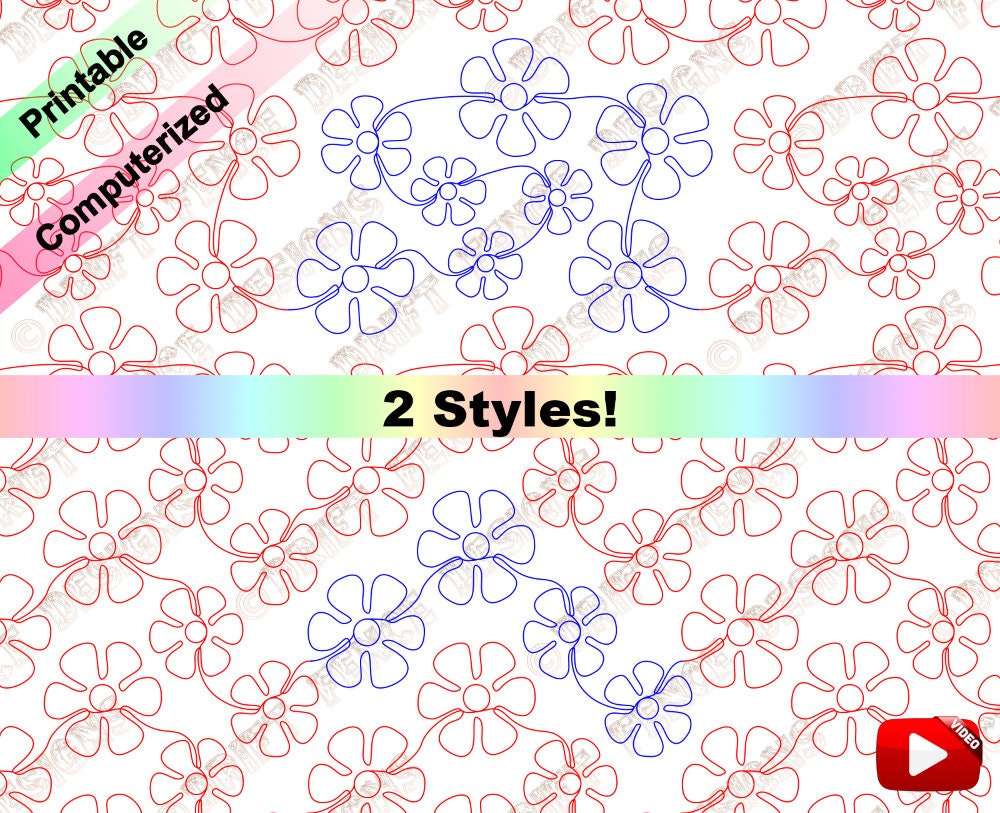 Retro Flowers, continuous line, edge to edge pantograph for quilting. Suitable for long arm quilters.