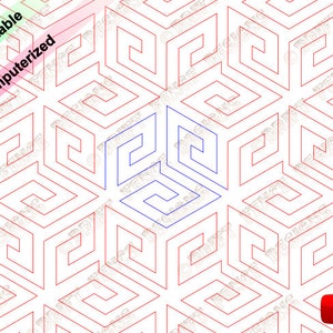 Puede incluir: Un patrón repetitivo de líneas rojas que forman un diseño geométrico de cuadrados superpuestos. El diseño crea la ilusión de cubos tridimensionales.
