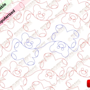 May include: A digital pattern featuring a repeating design of red and blue teddy bears. The bears are outlined and have simple facial features. The pattern is suitable for quilting, fabric crafts, and other creative projects.
