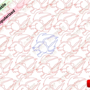 Roaring Lion Head continuous line, edge to edge pantograph for quilting.