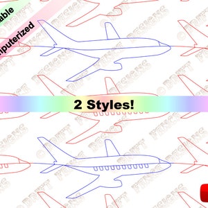 May include: A digital design pattern featuring two styles of airplanes. The airplanes are outlined in red and blue. The text "2 Styles!" is printed in a rainbow banner.