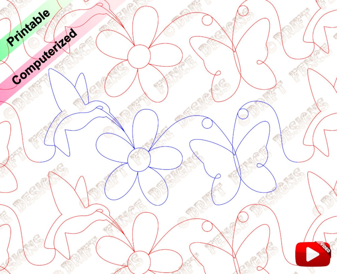 Hummingbird, Flower, and Butterfly in a Continuous Line, Edge to Edge