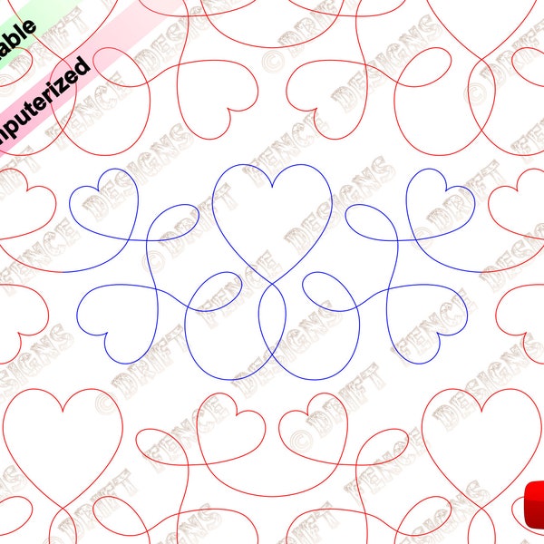 Hearts Loops continous line, edge to edge pantograph for quilting.
