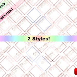 May include: A white background with a red grid pattern. Two blue squares are overlaid on the grid. The text "2 Styles!" is in a rainbow gradient.