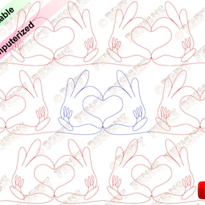Cartoon Heart Hands continuous line, edge to edge pantograph for quilting.
