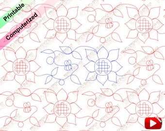 Bee and Sunflower continuous line, edge to edge pantograph for quilting.