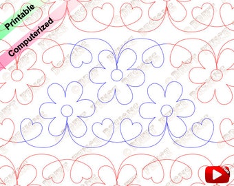 Daisy and Heart continuous line, edge to edge pantograph for quilting.