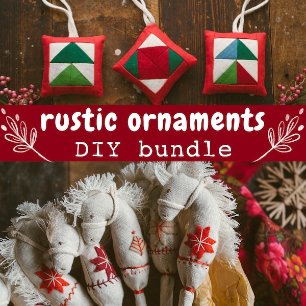 Rustic Ornaments DIY Bundle - Mini Hobby Horse and Patchwork Ornament | Christmas | Rustic