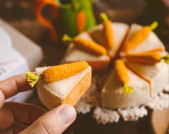 Miniature felt carrot cake for doll tea party