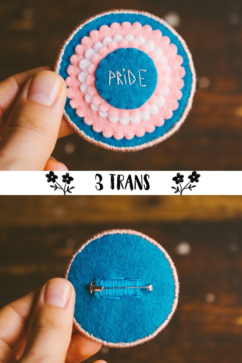 Pride Handmade Flower Pin 3 transgender