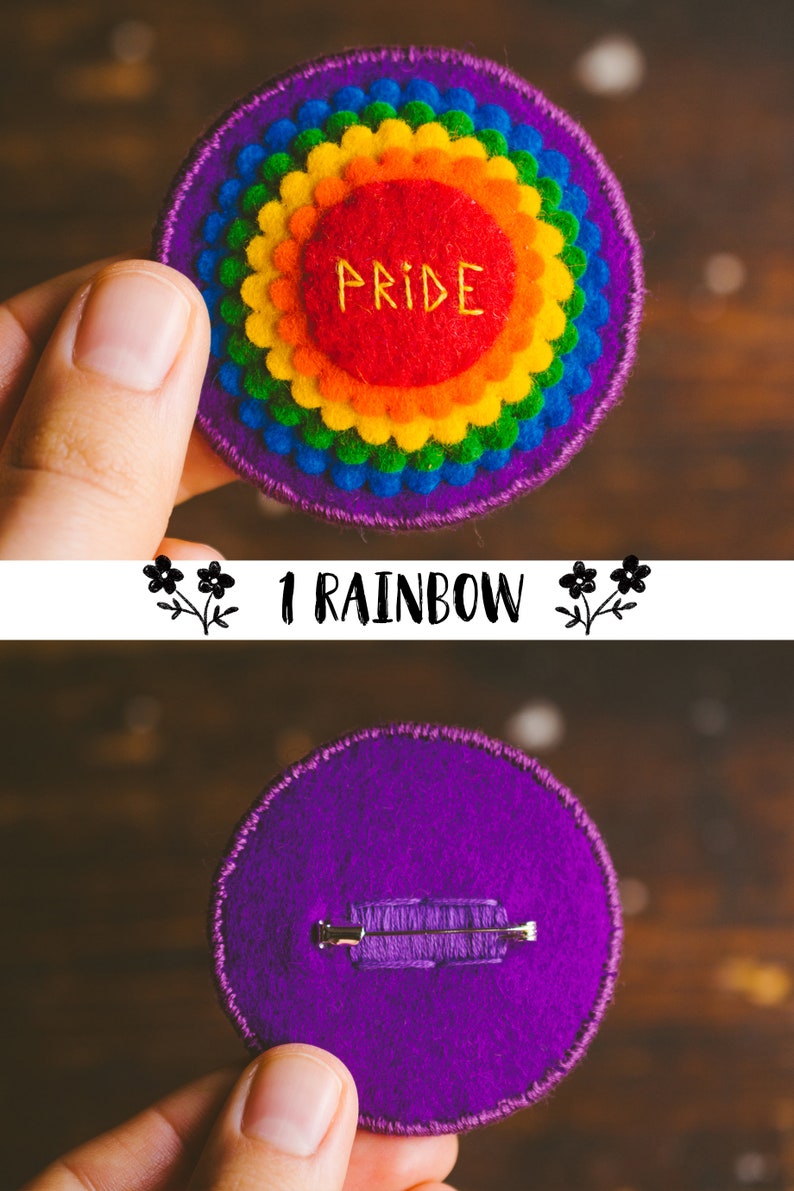 Pride Handmade Flower Pin 1 rainbow