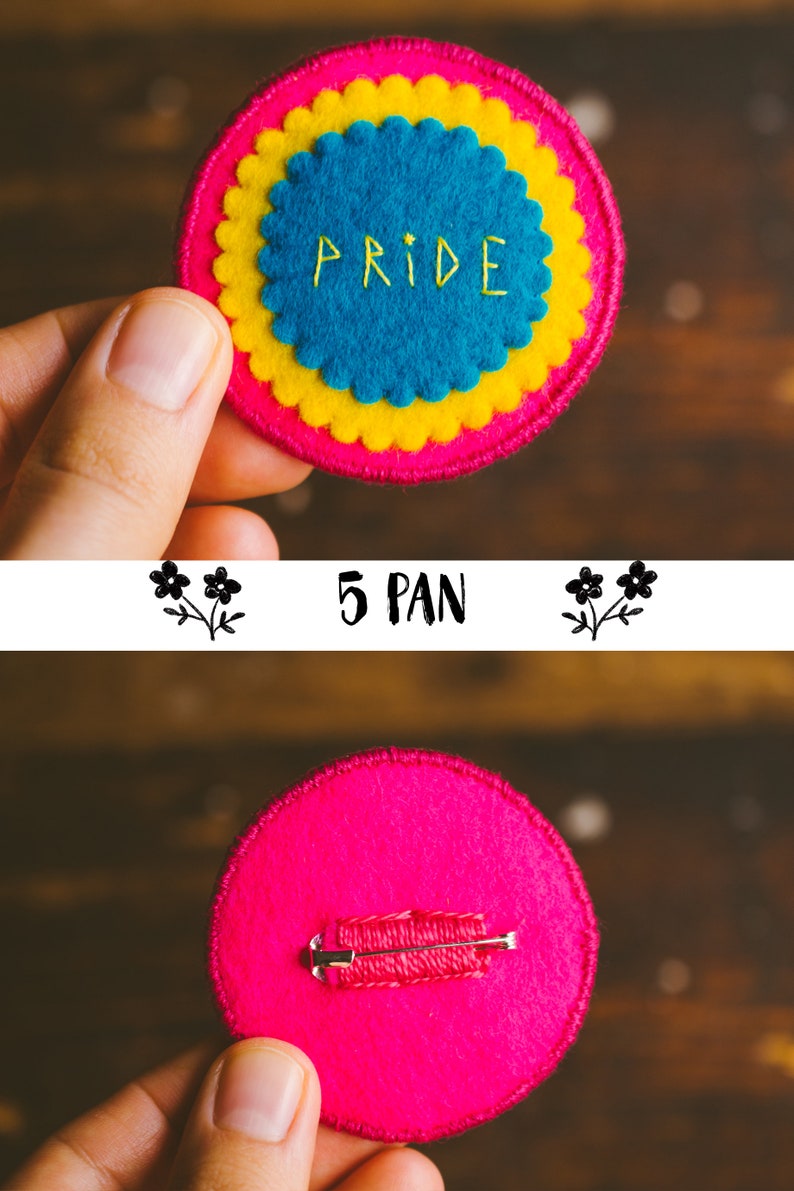 Pride Handmade Flower Pin 5 pan (pink edge)