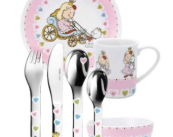 Kindergeschirr Set 7-teilig Nella Kinderset / Kinderbesteck mit Gravur