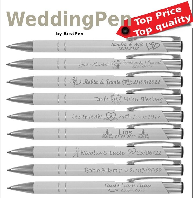 20 Stück 200 Stück Personalisierte kugelschreiber mit gravur. Unsere gravierten Stifte sind ein perfektes Geschenk für Hochzeitsgäste Bild 1