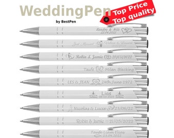 20 pieces - 200 pieces wedding guest gift. Pen + engraving and case optionally with individual guest name engraving. Free delivery.