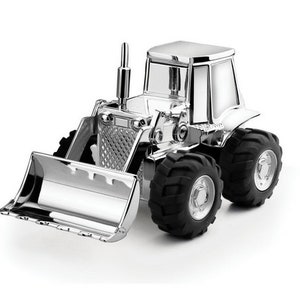 Mit Gravur. Versilbert Spardose. Gravur kostenlos! Bagger. Tafugeschenk Idee.