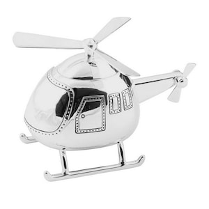 Mit Gravur. Versilbert Spardose. Gravur kostenlos! Hubschrauber. Tafugeschenk Idee.