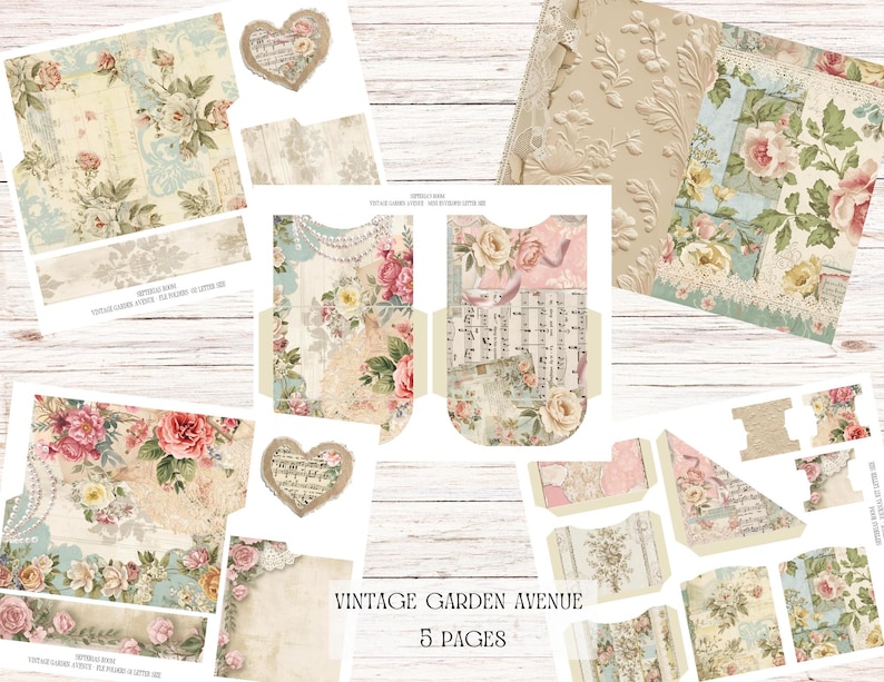 US Letter Vintage Garden Ave Junk Journal Kit - 5 Pages - Shabby ...