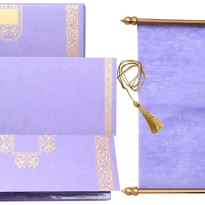 Invito a pergamena con principessa viola e oro, festa di compleanno, matrimonio, fatto a mano, stampa personalizzata, inviti, carta