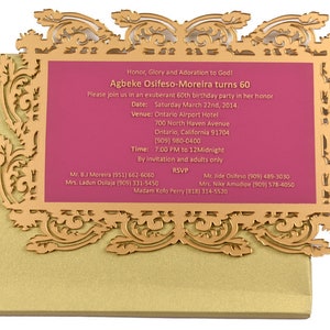Sobre de tarjetas de invitación de boda, cumpleaños, corte láser dorado de lujo