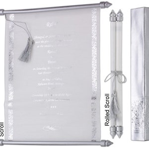 S1060, Silver Color, Scroll Invitations, Jewish Invitations, Box Scrolls,  Cinderella Wedding, High End Scrolls.