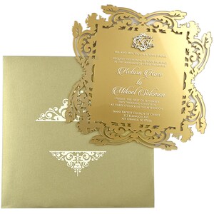Biglietti d'invito per feste di matrimonio, anniversari, inviti di compleanno tagliati al laser in oro, stile di lusso, busta