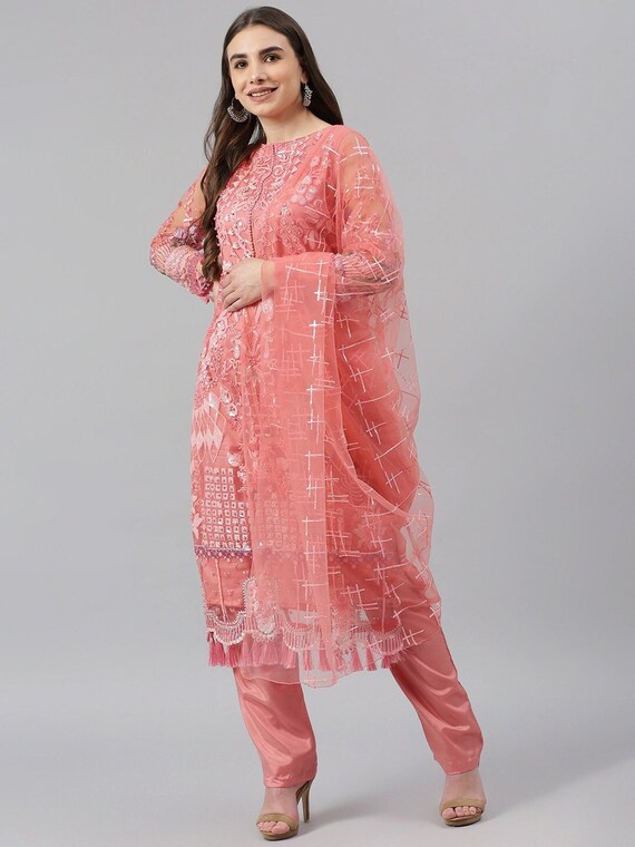 Peach colour churidar materials clearance