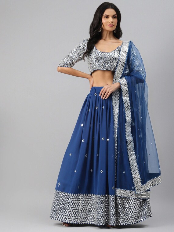silver blouse lehenga