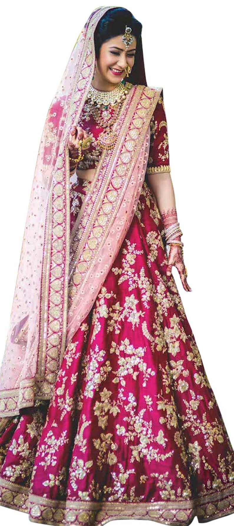Velvet Party Wear Lehenga in Pink and Majenta with Lace work image 1